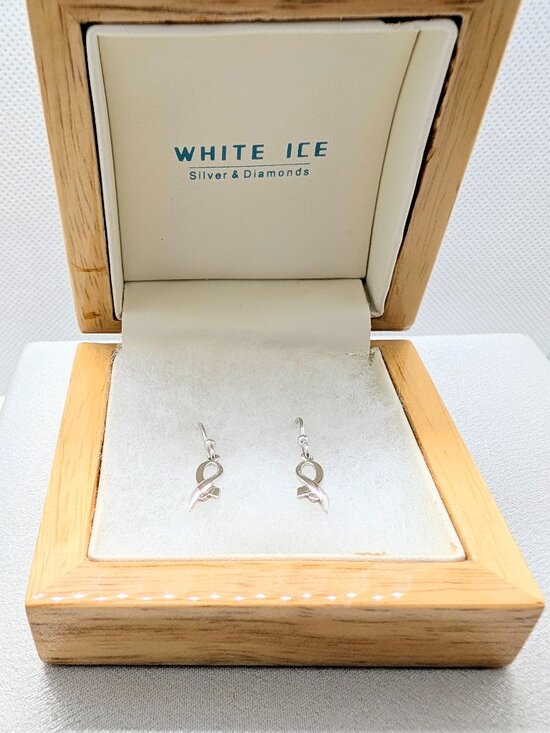 White Ice Jewelry - NEW in Box Minimalist Style Sterling Silver & Diamond French Wire Earrings